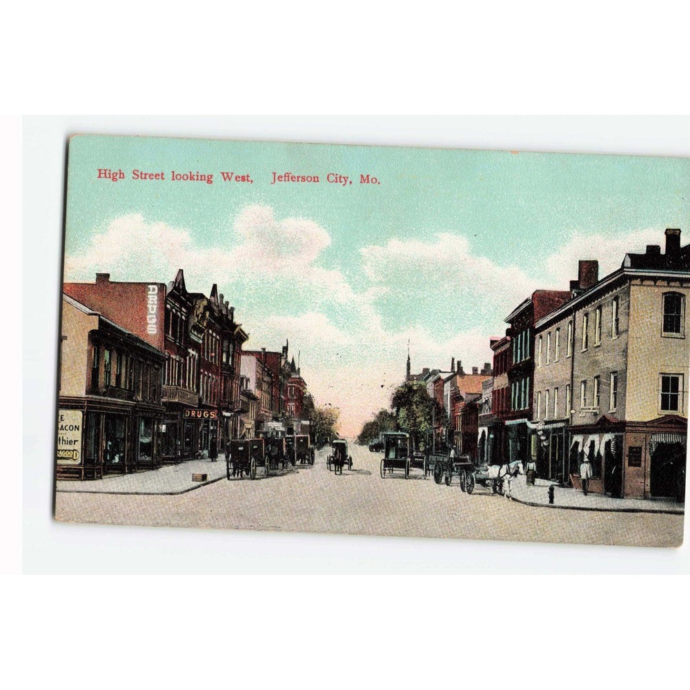 Vintage High Street Looking West Jefferson City Missouri Postcard Wheelock Co